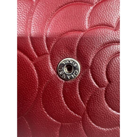 CHANEL Red/Maroon Camellia Embossed Lambskin WOC Silver HW w/ Zeko's COA - Picture 3 of 11